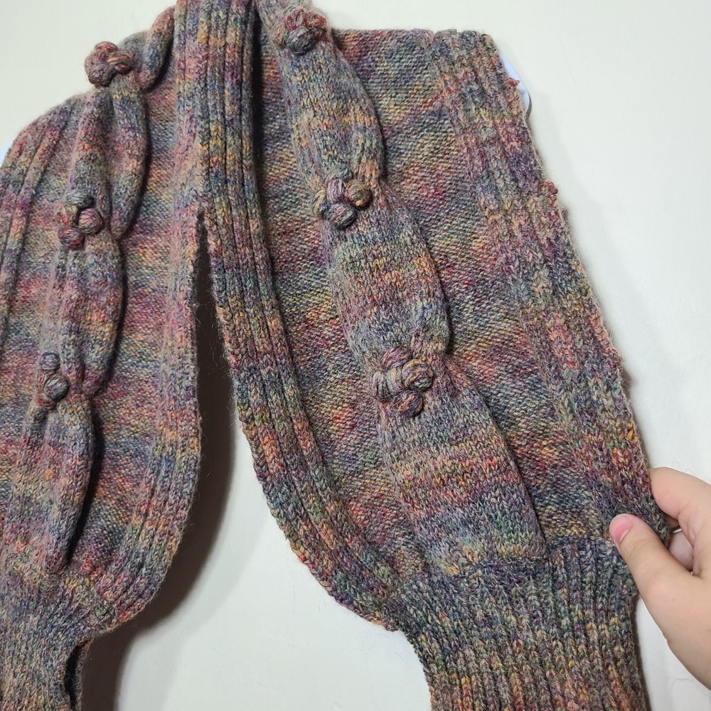 Chunky Wool Blend Knit‎ Scarf Multi Color Earthy Goblin Folk Whimsical Grunge
